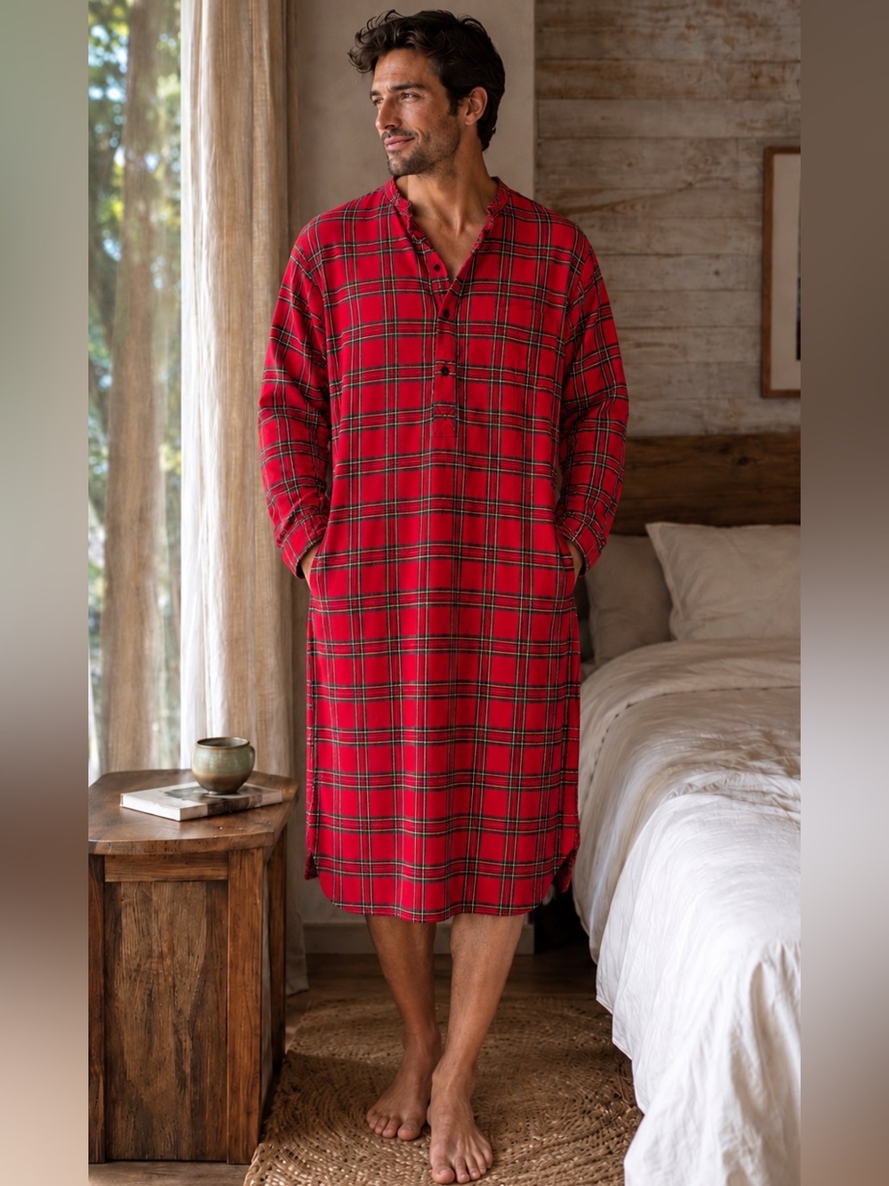 Magee Ireland Vintage Red Tartan Plaid Cotton Grandfather Nightshirt